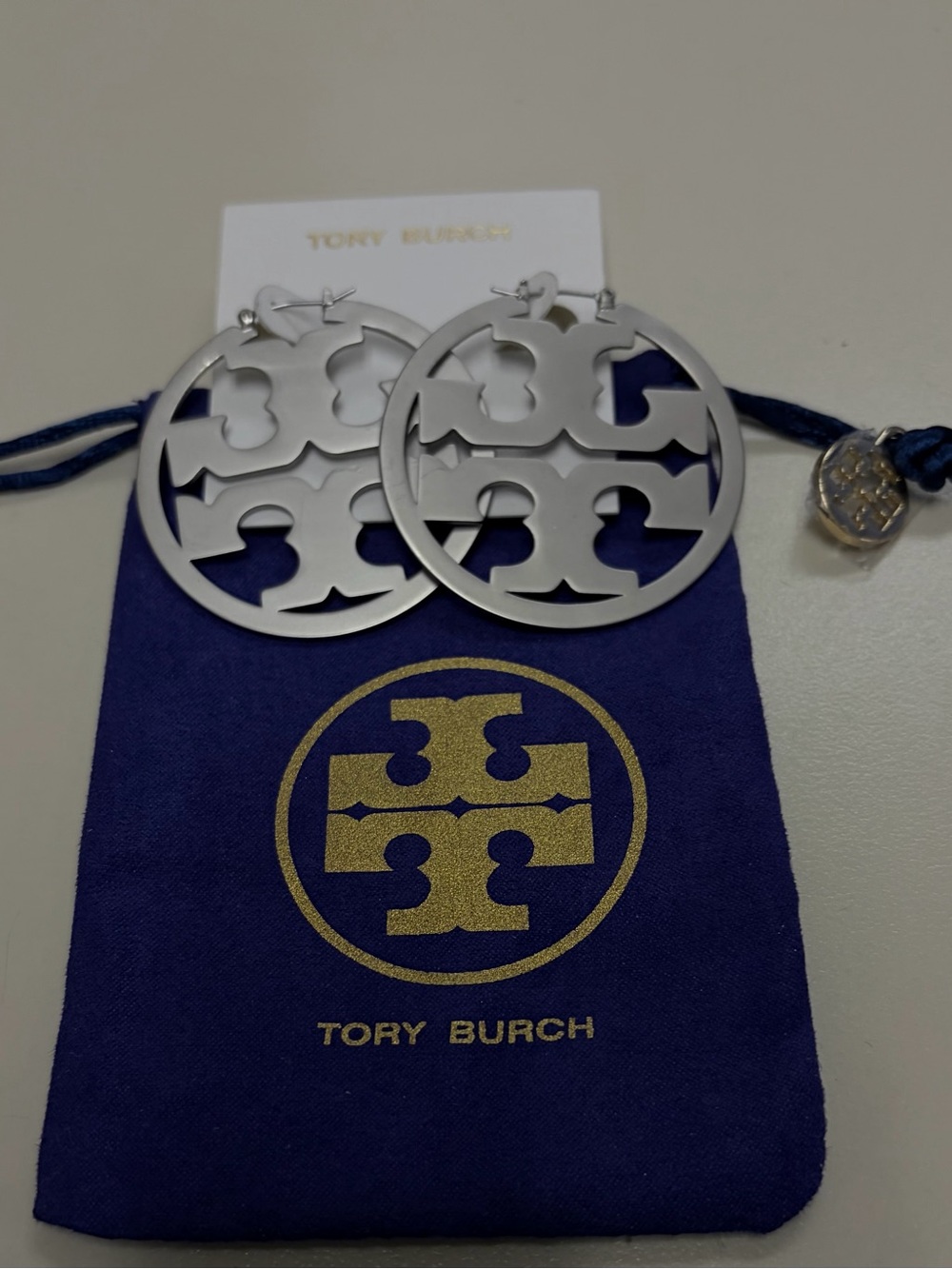 Tory Burch Matte Silver large Icon Hoop Earrings